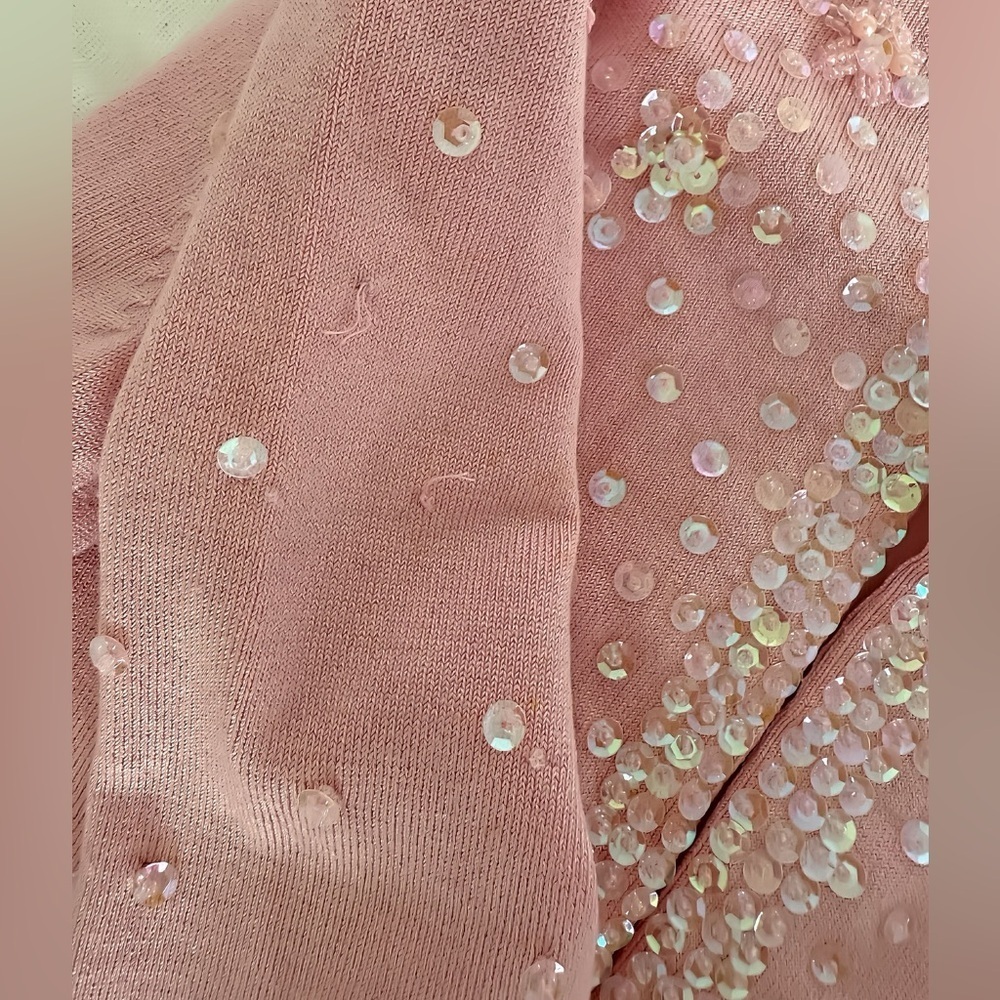 INC International Concepts Silk Blend Pink Sequin Beaded Cardigan Women’s Size S - Picture 10 of 13